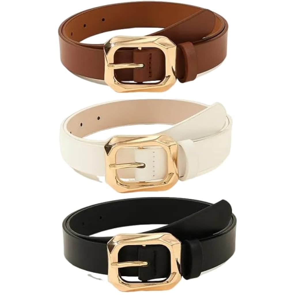ZIBUYU® Women's three-piece set of belts, stylish and versatile with square buckles, exuding a sense of sophistication ZIBUYU® Women's three-piece set of belts, stylish and versatile with square buckles, exuding a sense of sophistication